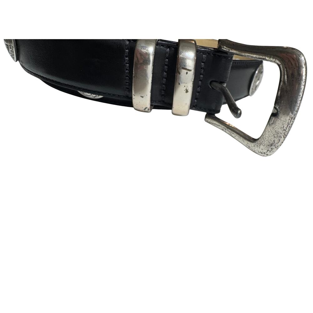 Belt by Sherman Belt Unisex Black Italian Leather Silver Star Conchos Studded - Picture 2 of 6